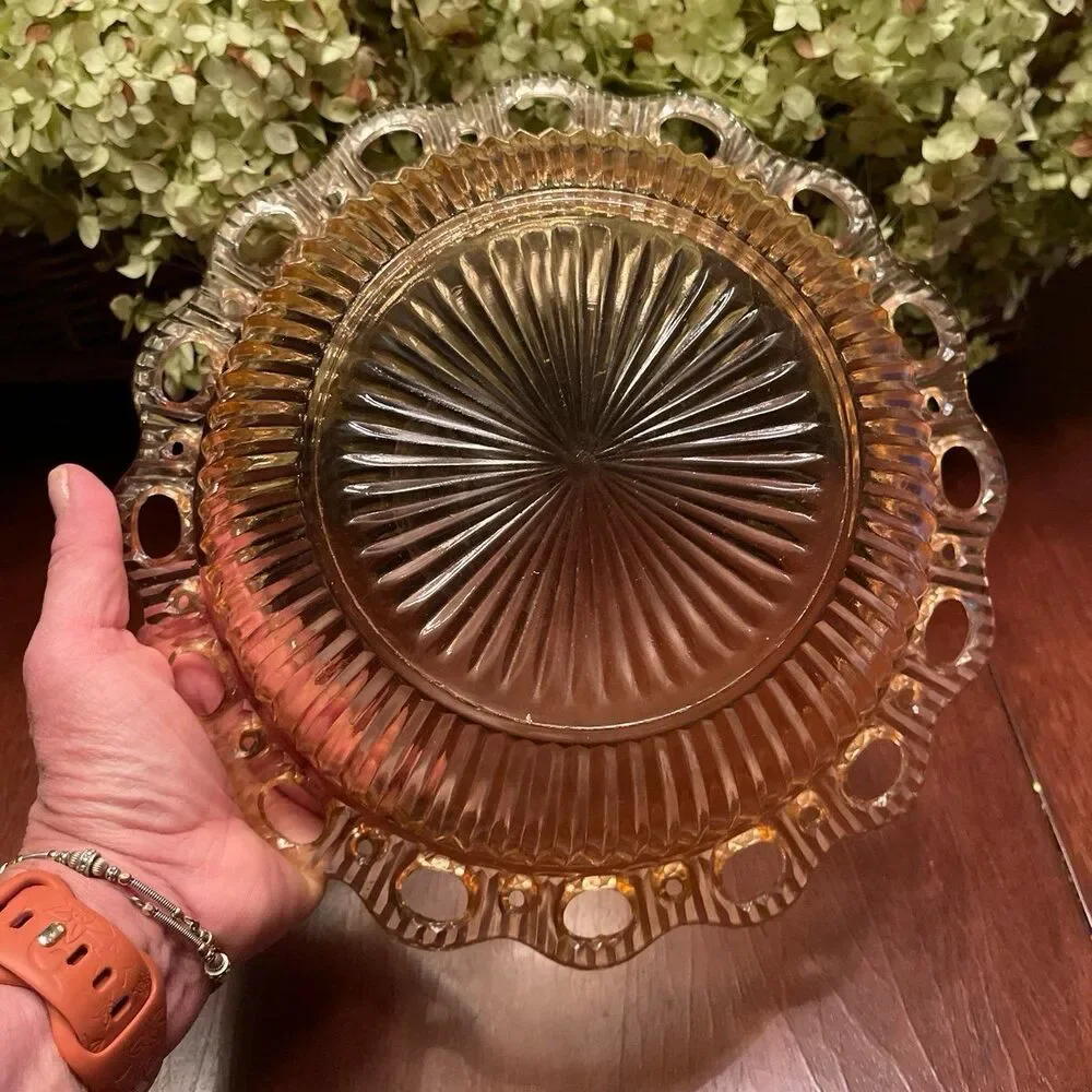 vintage cranberry (pink depression) glass reticulated edge serving bowl